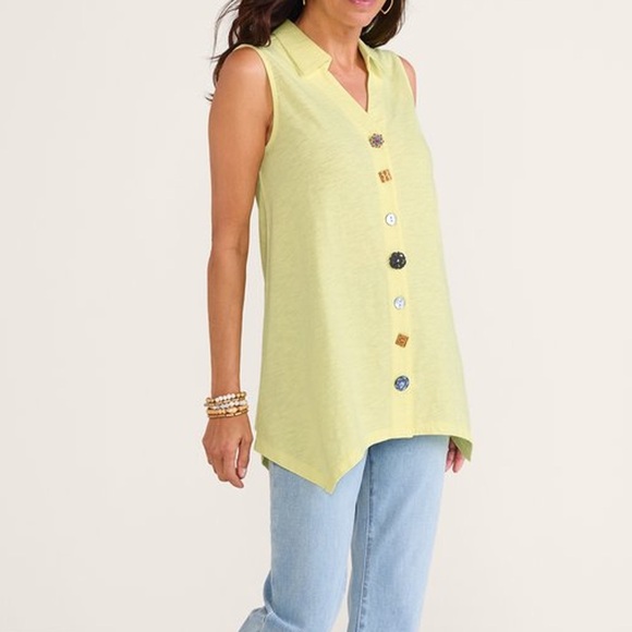 Soft Surroundings Danielle Button Sleeveless Tunic | Fresh Lemonade | Size Large - Picture 3 of 10